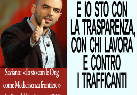 Saviano:«Io sto con le ONG». Noi con la trasparenza e contro i trafficanti di esseri umani